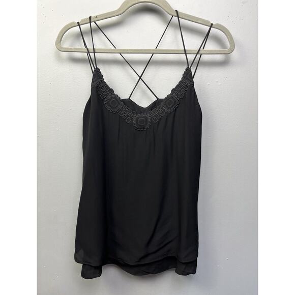 Massimo Dutti Strappy Tank Top Blouse Womens 2 Small Black Embroidered NWOT - Picture 1 of 8